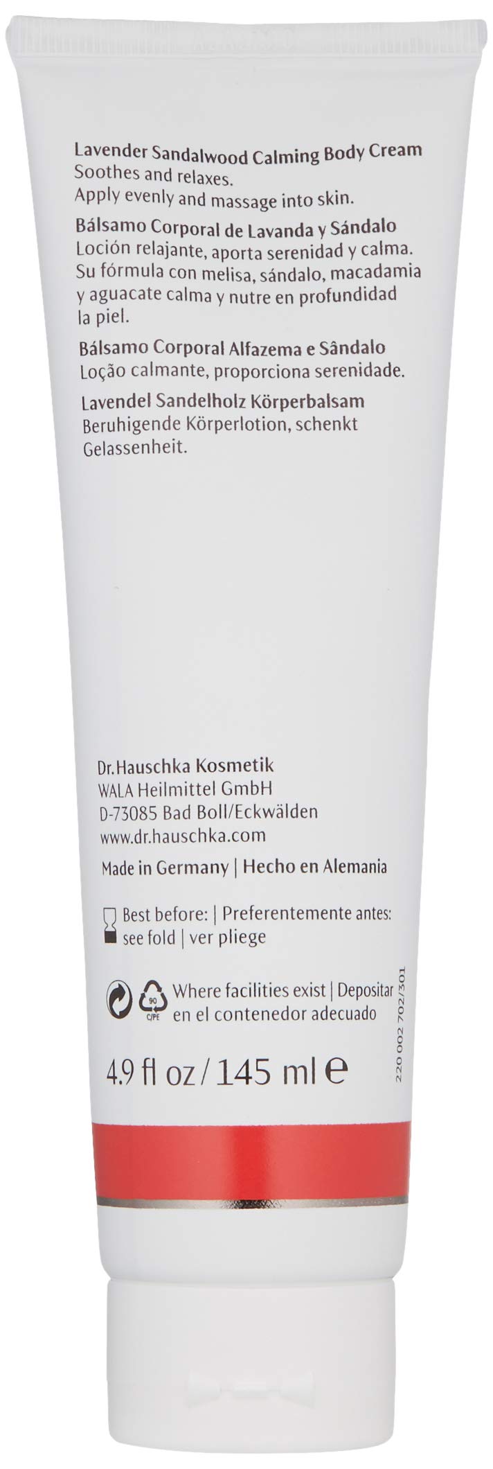 Dr. Hauschka Lavender Sandalwood Calming Body Cream 180g packaging details