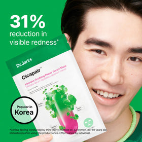 Dr.Jart+ Cicapair Sensitive Skin Serum Mask application on a model's face