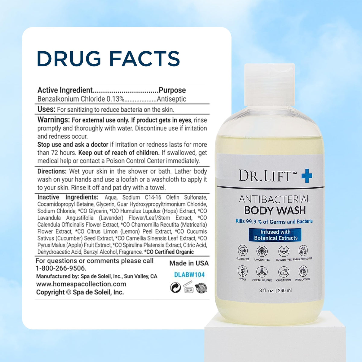 DR. LIFT Antibacterial Body Wash Lemon 8 Fl Oz in a bathroom setting