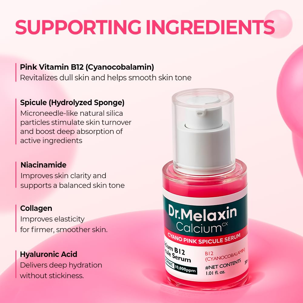 Dr.Melaxin Cyano Pink Spicule Serum with dropper and serum texture