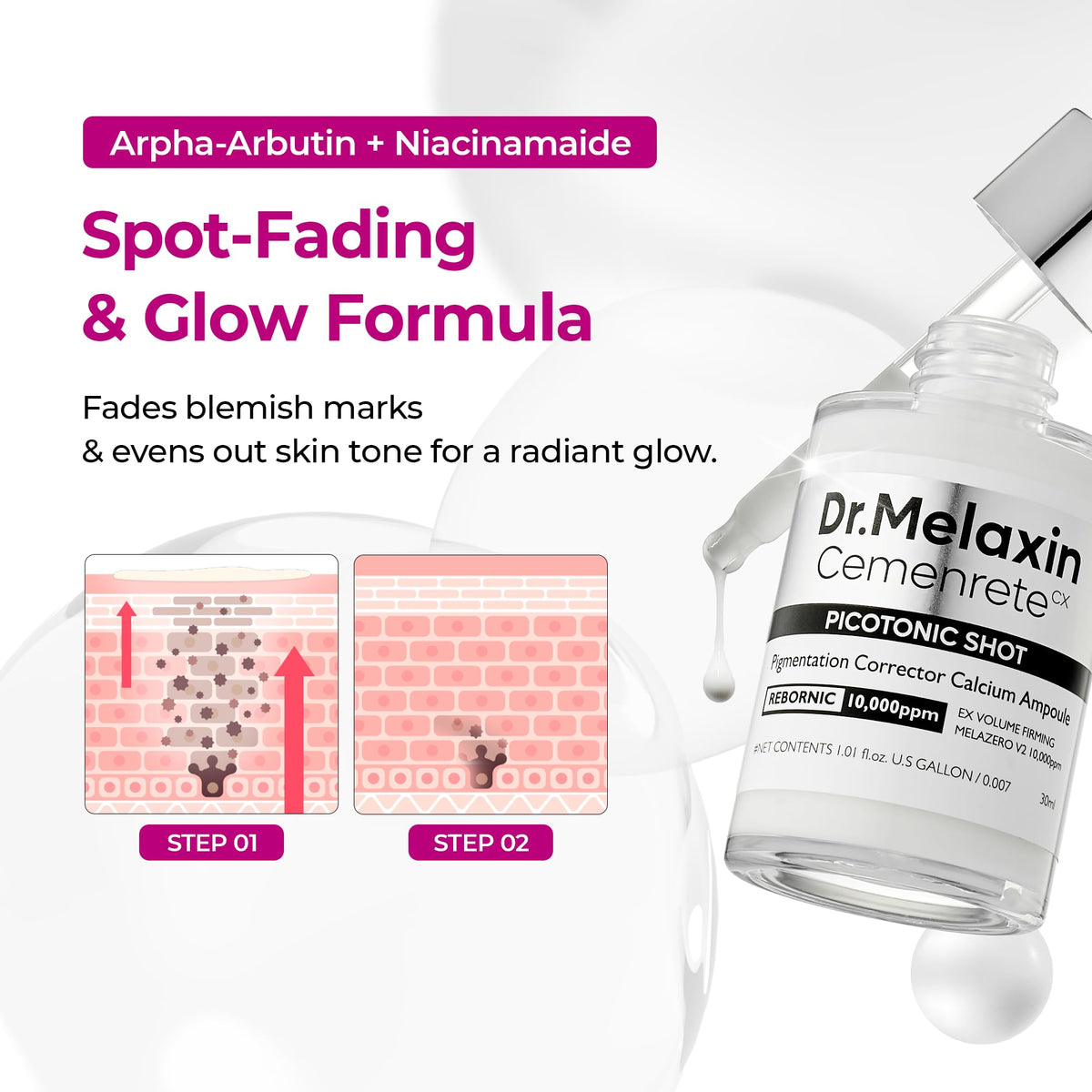 Dr.Melaxin Picotonic Shot Serum application on skin