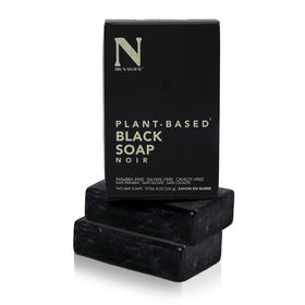 Dr. Natural Black Bar Soap front view with shea butter packaging