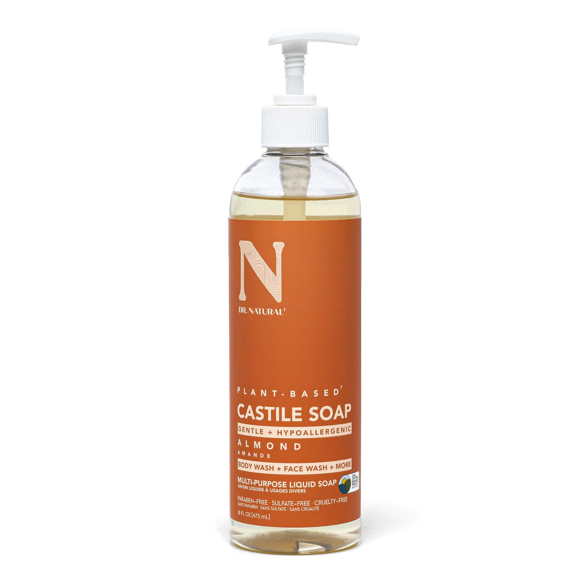Dr. Natural Castile Liquid Soap Almond 16 oz front view