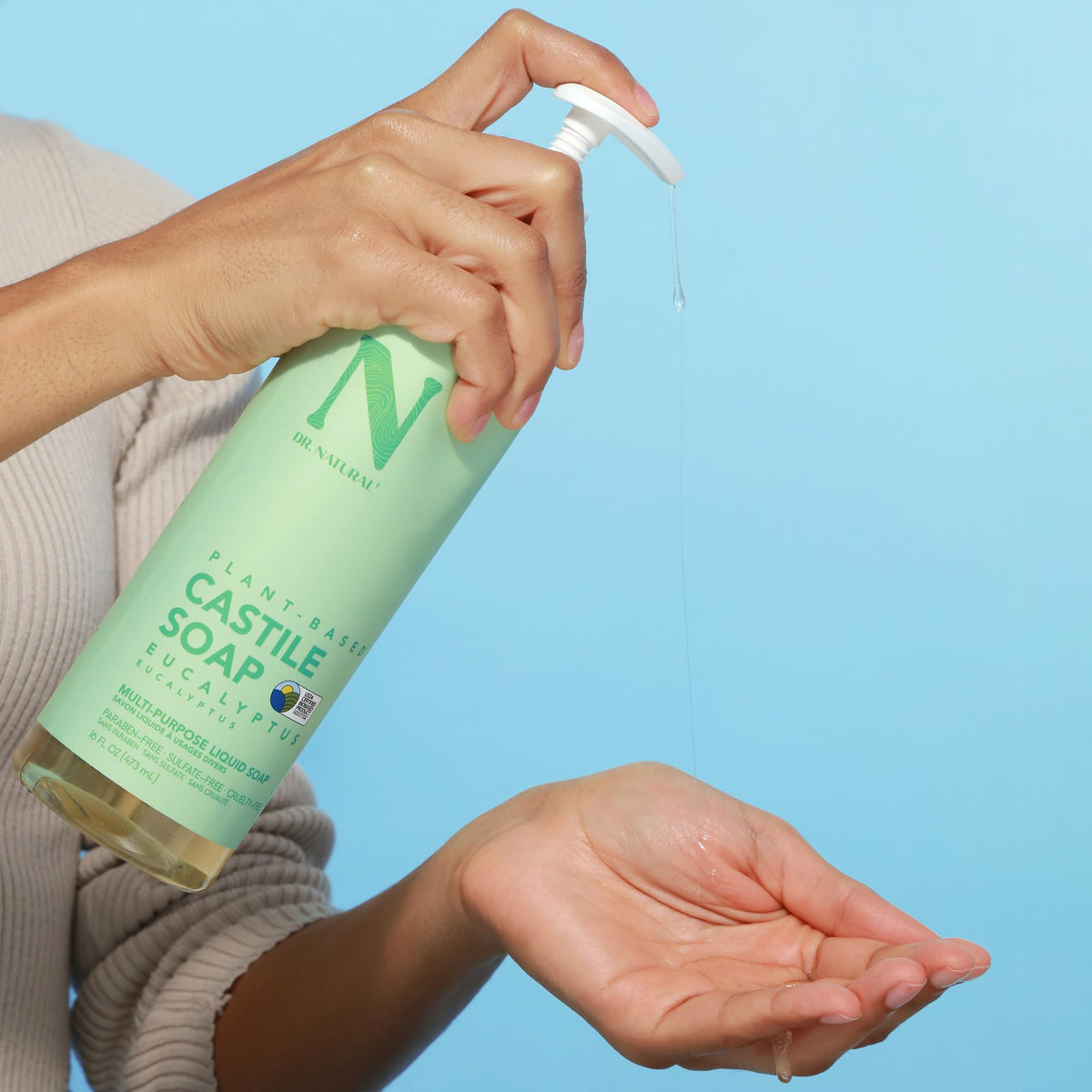 Dr. Natural Castile Liquid Soap Eucalyptus 16 oz with plants