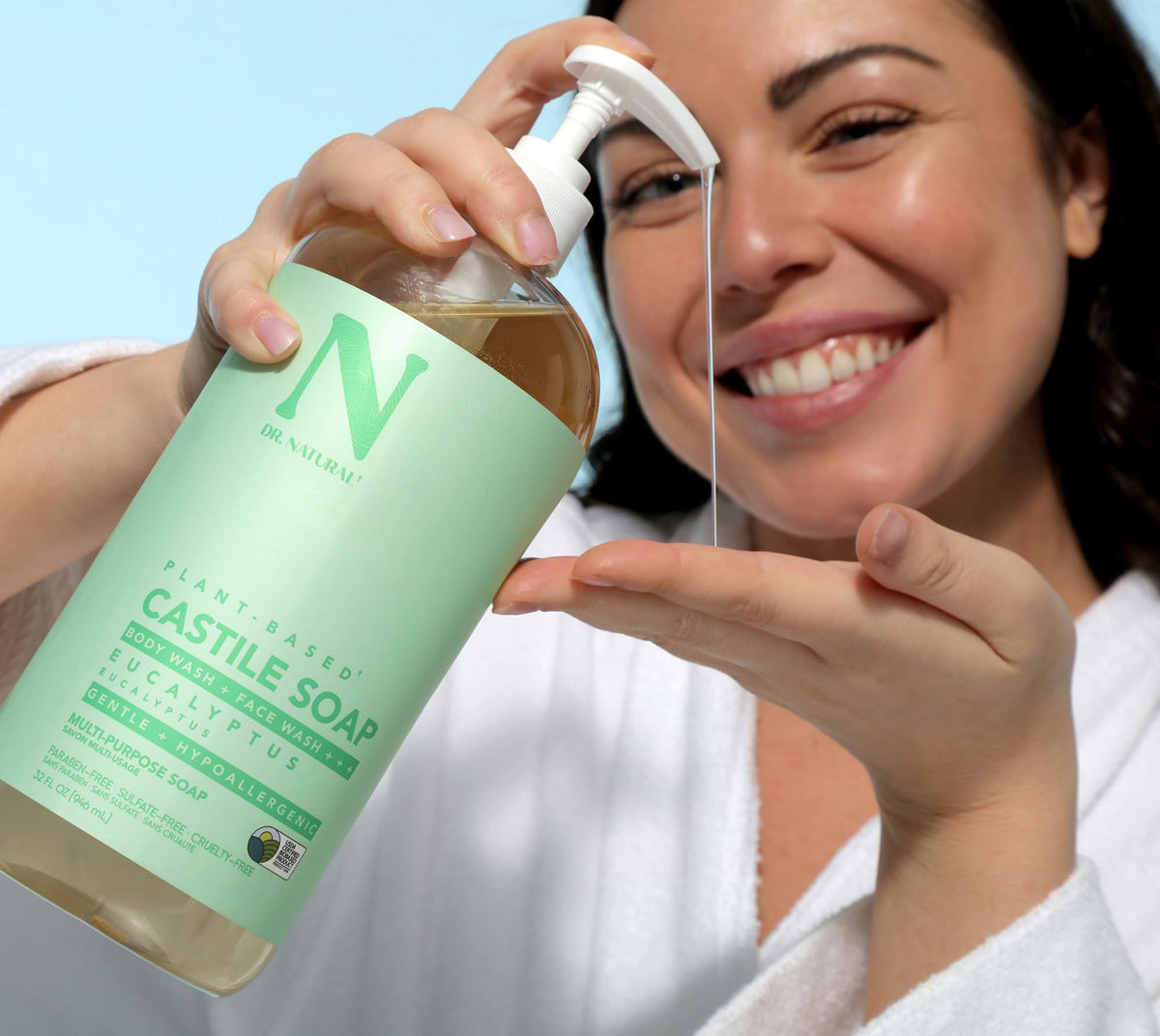 Dr. Natural Castile Liquid Soap Eucalyptus in bathroom setting