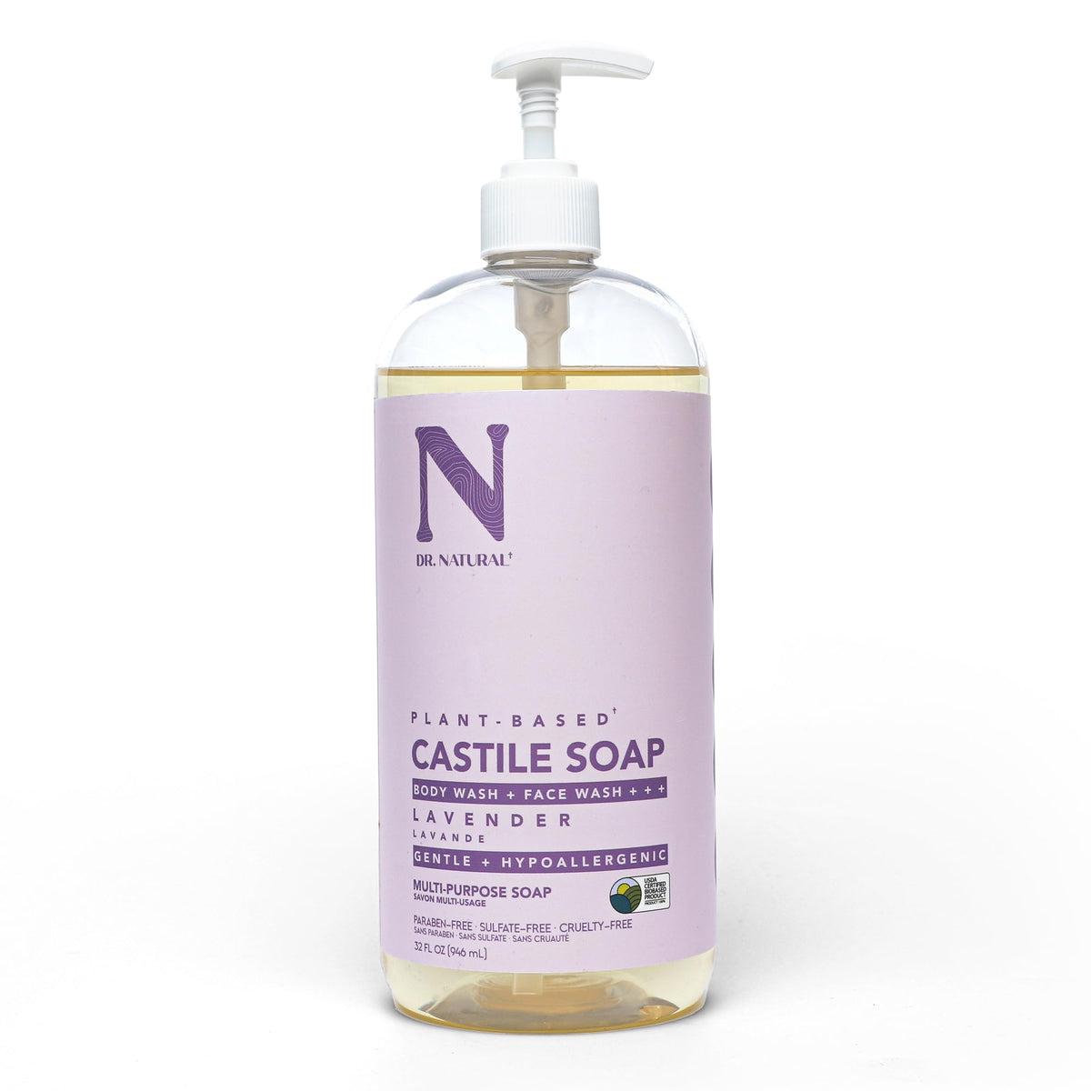 Dr. Natural Castile Liquid Soap Lavender 32 oz front view