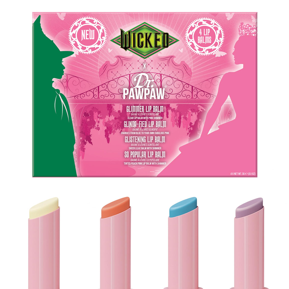 Dr. PAWPAW Glinda Wicked Balm Collection front view with four balms