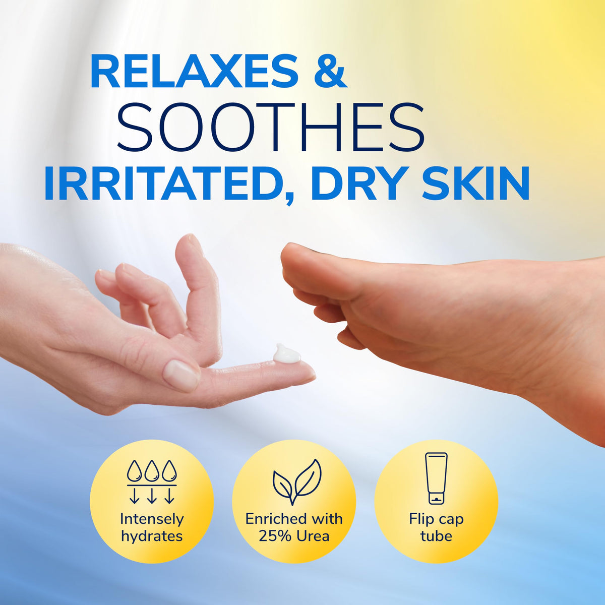 Dr. Scholl's foot cream being applied to dry feet