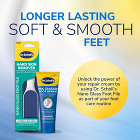 Dr. Scholl's foot cream packaging with soothing background