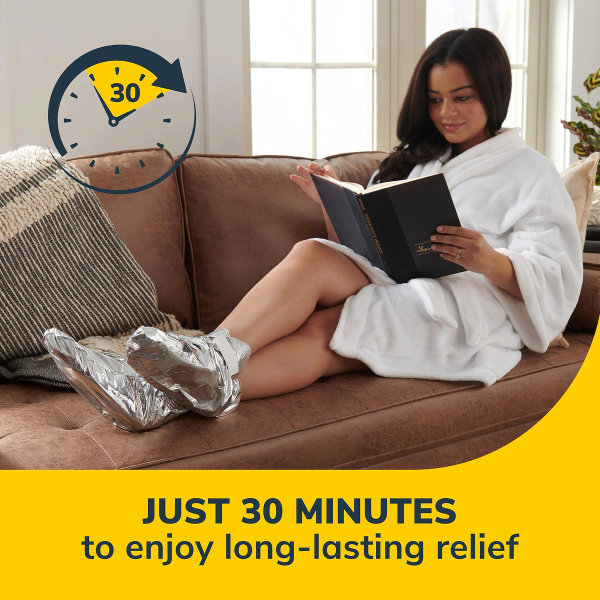 Dr. Scholl's foot mask in use on feet