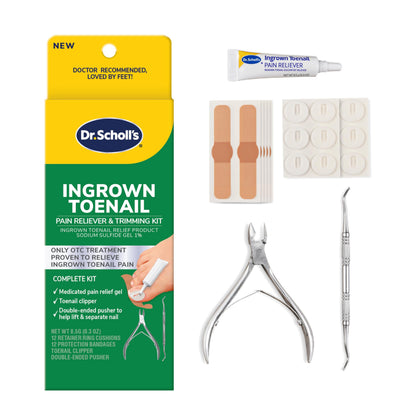 Dr. Scholl's Ingrown Toenail Pain Reliever Kit front view with packaging
