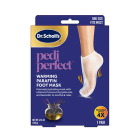 Dr. Scholl's Pedi Perfect Warming Paraffin Foot Mask packaging front view