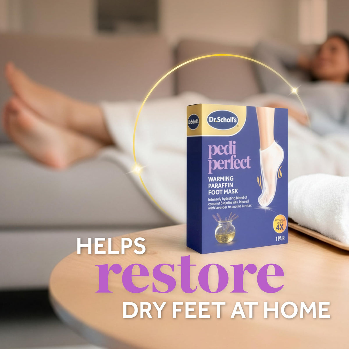 Dr. Scholl's Pedi Perfect Warming Paraffin Foot Mask thermal indicator