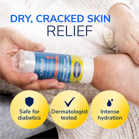 Dr. Scholl's Severe Cracked Heel Repair Balm application on feet