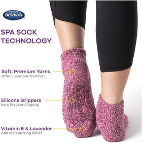 Dr. Scholl's Soothing Spa Socks displayed with lavender and vitamin E