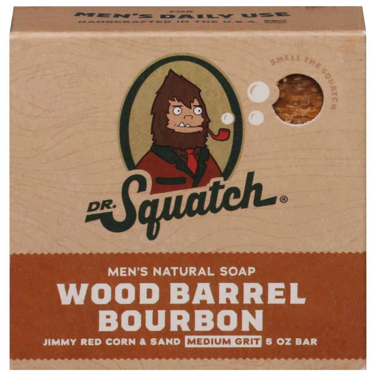 Dr. Squatch All Natural Bar Soap 5oz Wood Barrel Bourbon front view