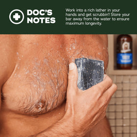 Dr. Squatch bar soap displayed in a bathroom setting