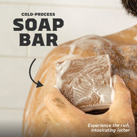 Dr. Squatch Bay Rum soap bar displayed with packaging