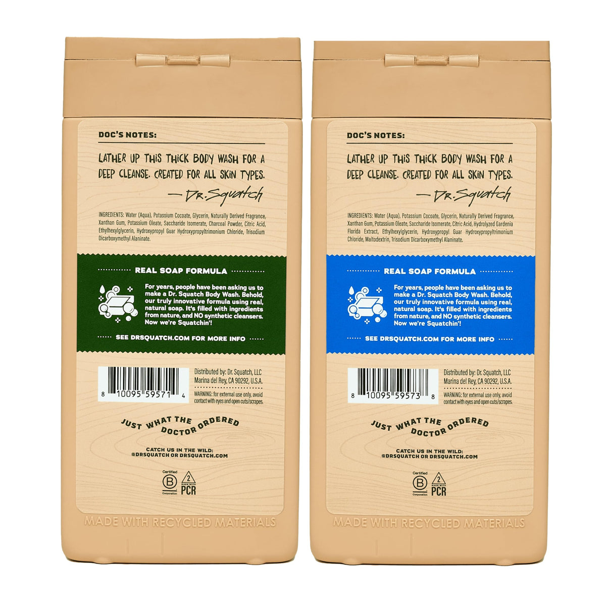 Dr. Squatch Body Wash ingredients list close-up