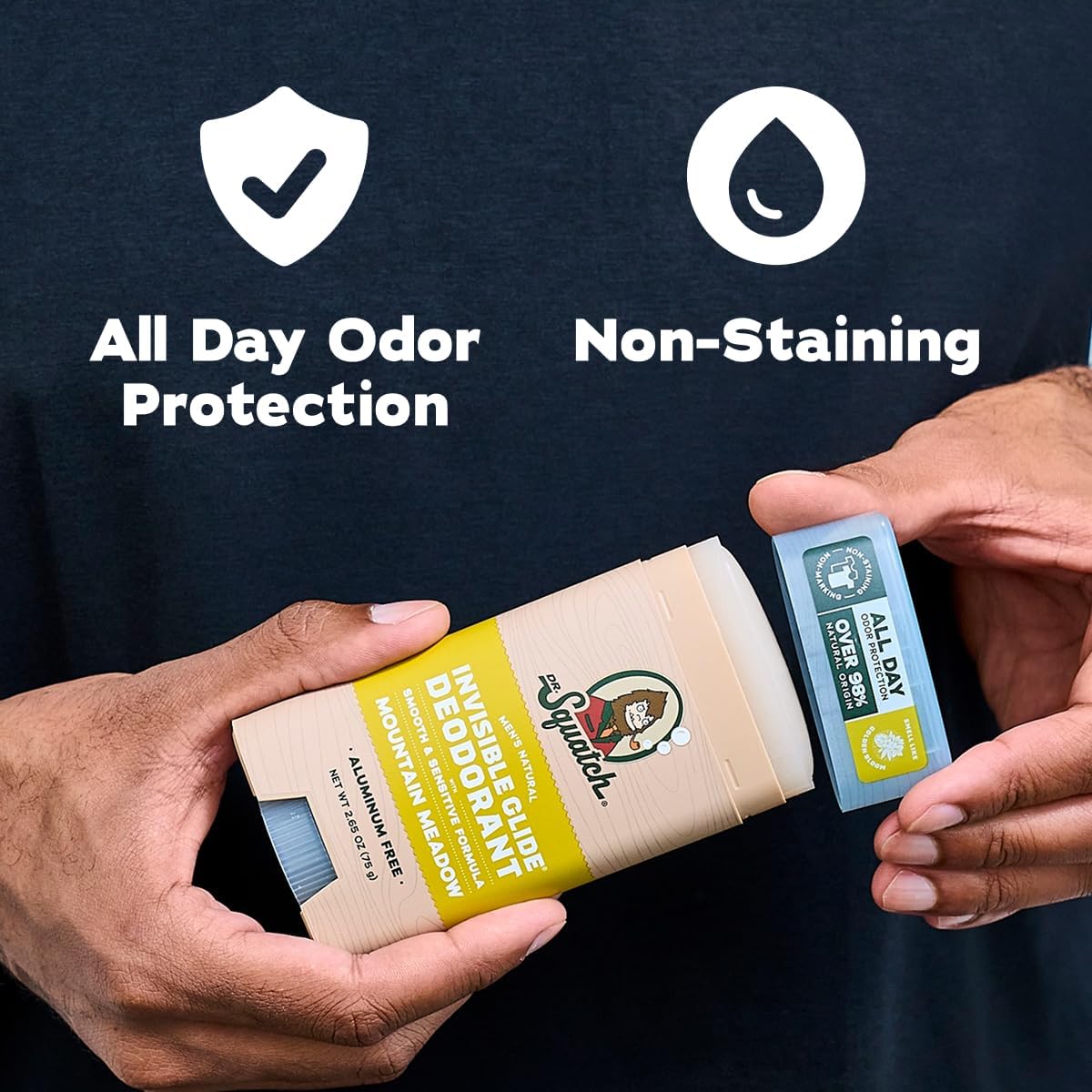 Dr. Squatch deodorant application on skin