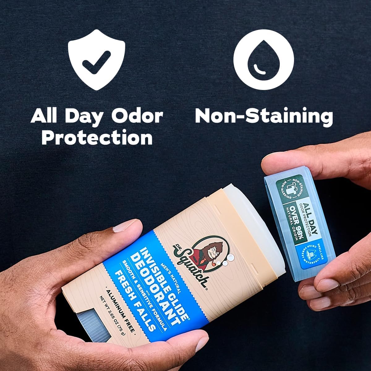 Dr. Squatch deodorant in use on skin