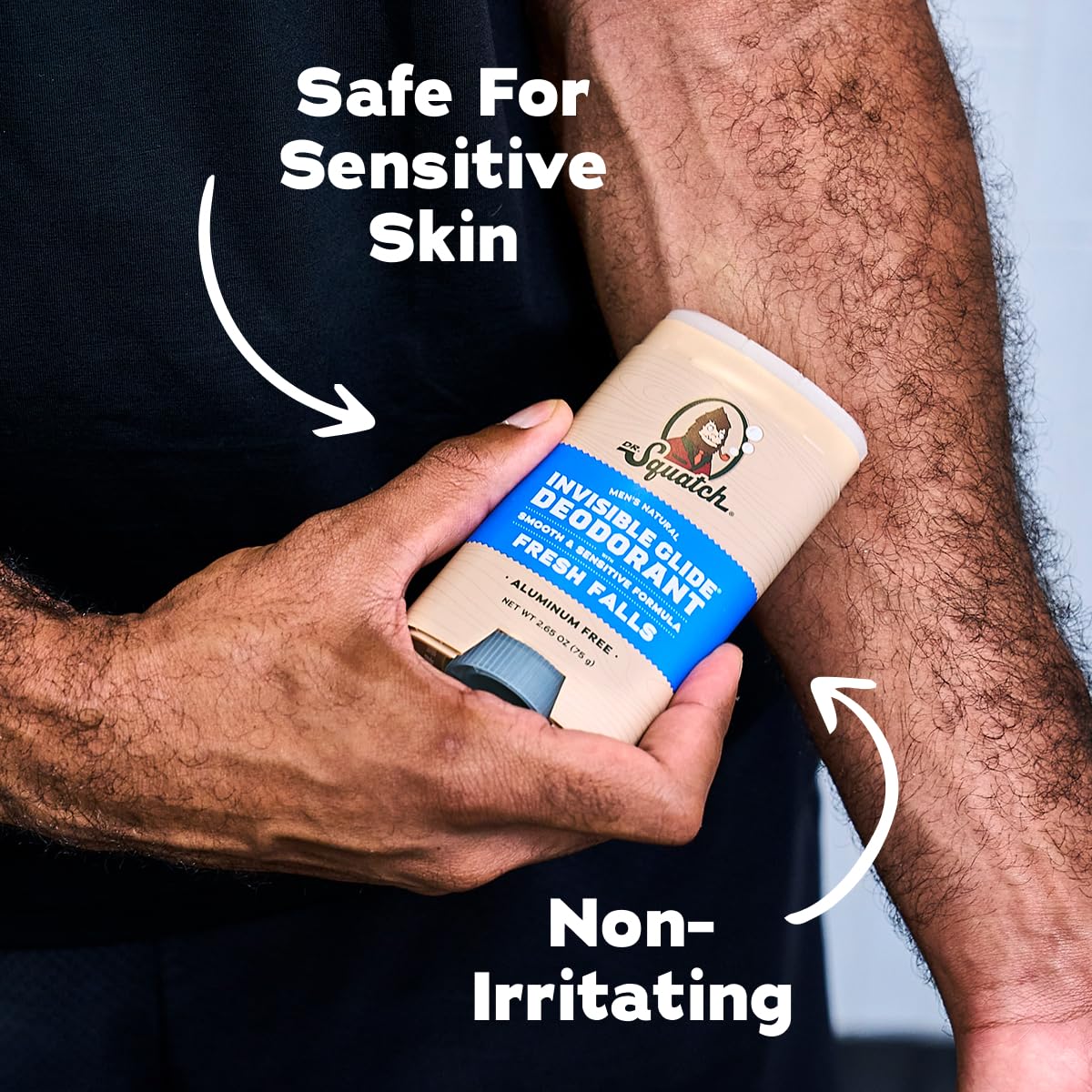 Dr. Squatch deodorant on a bathroom counter
