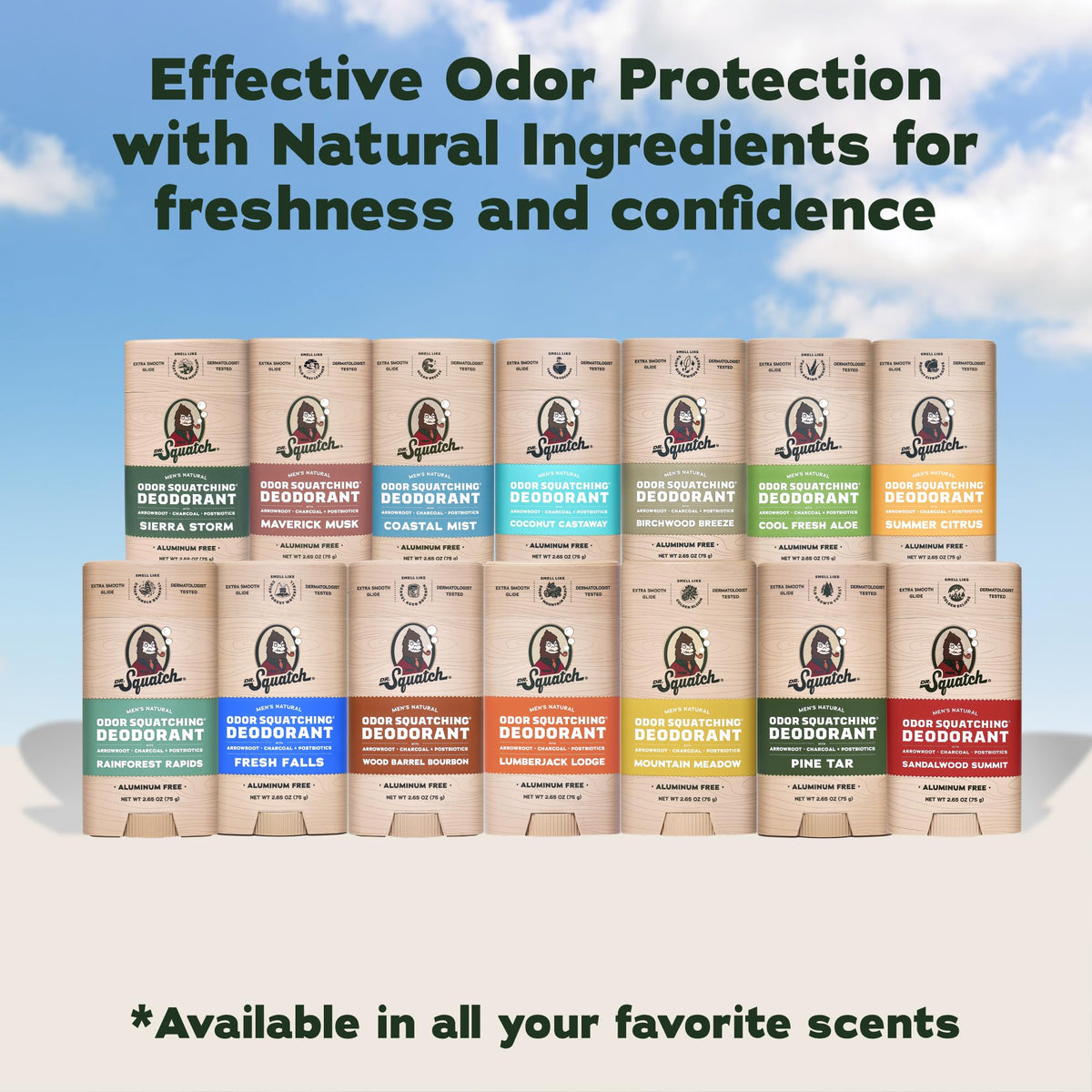 Dr. Squatch deodorant on a bathroom shelf