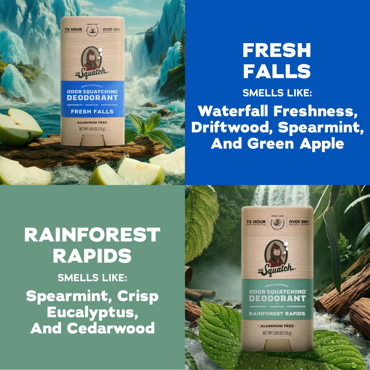 Dr. Squatch deodorant packaging with ingredients