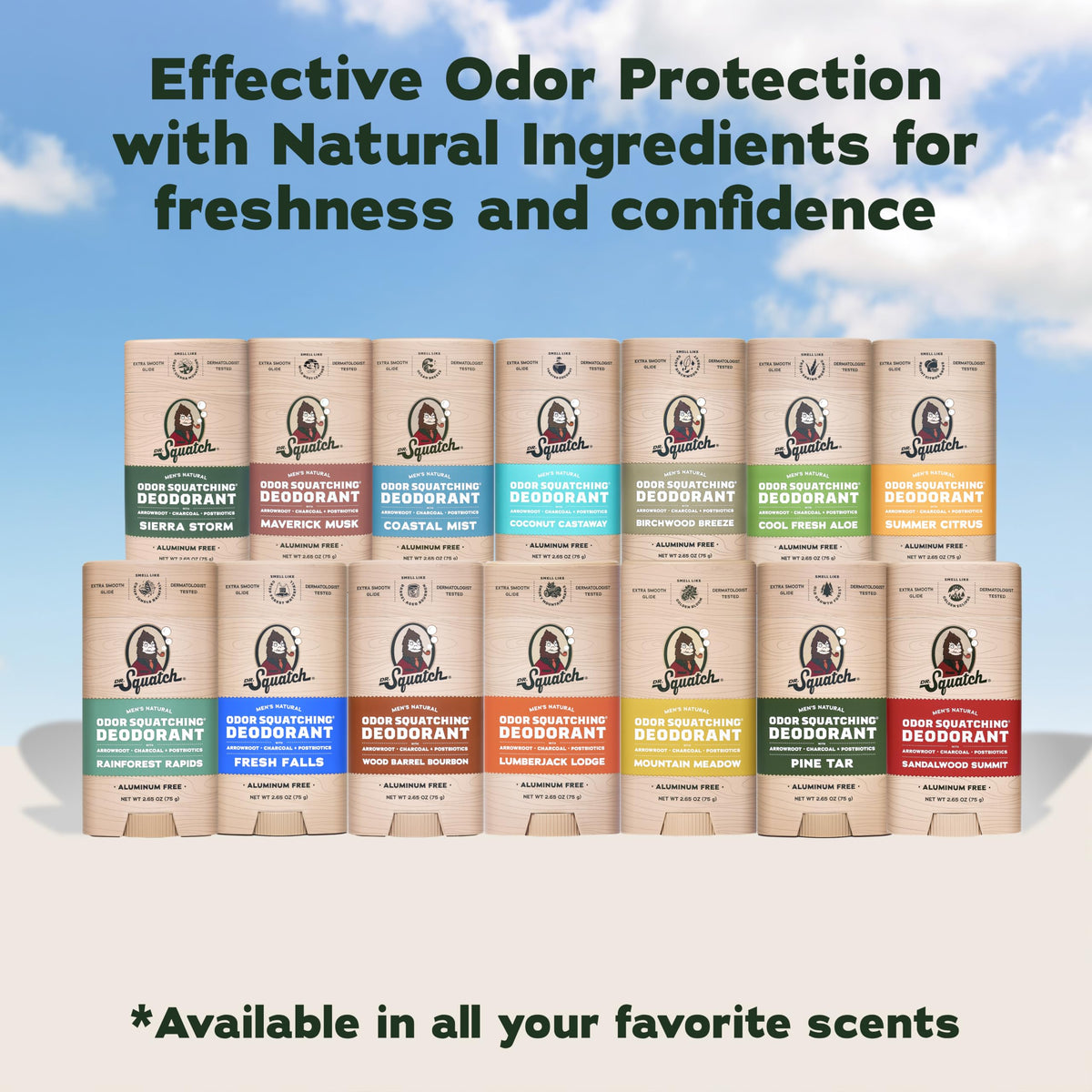 Dr. Squatch deodorant packaging with ingredients highlighted