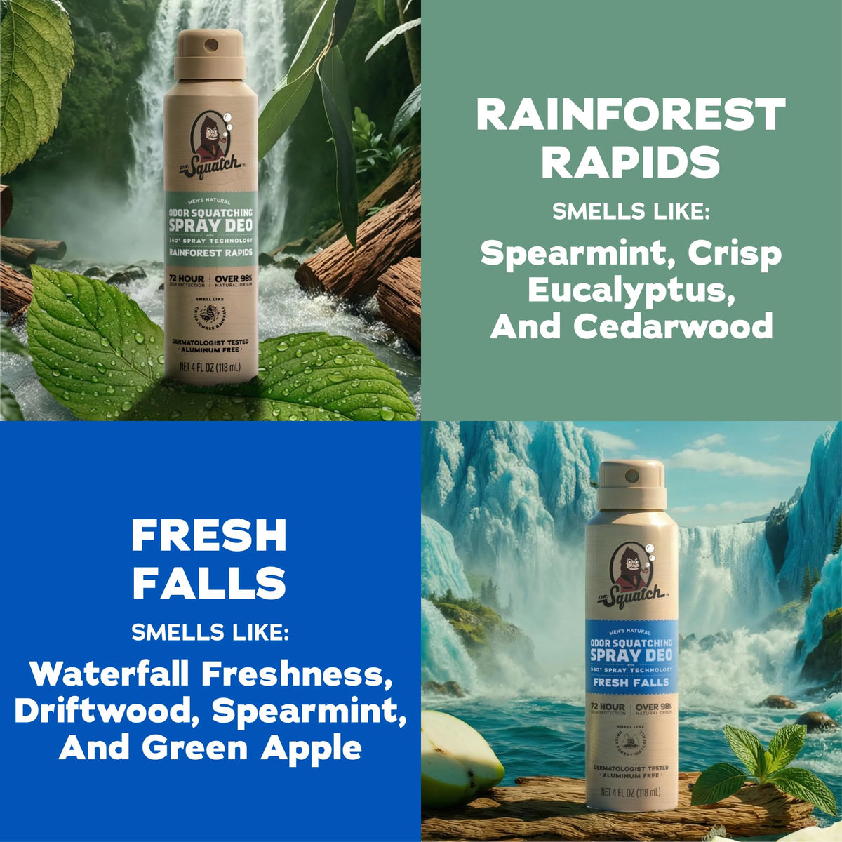 Dr. Squatch deodorant spray bottle with Fresh Falls scent