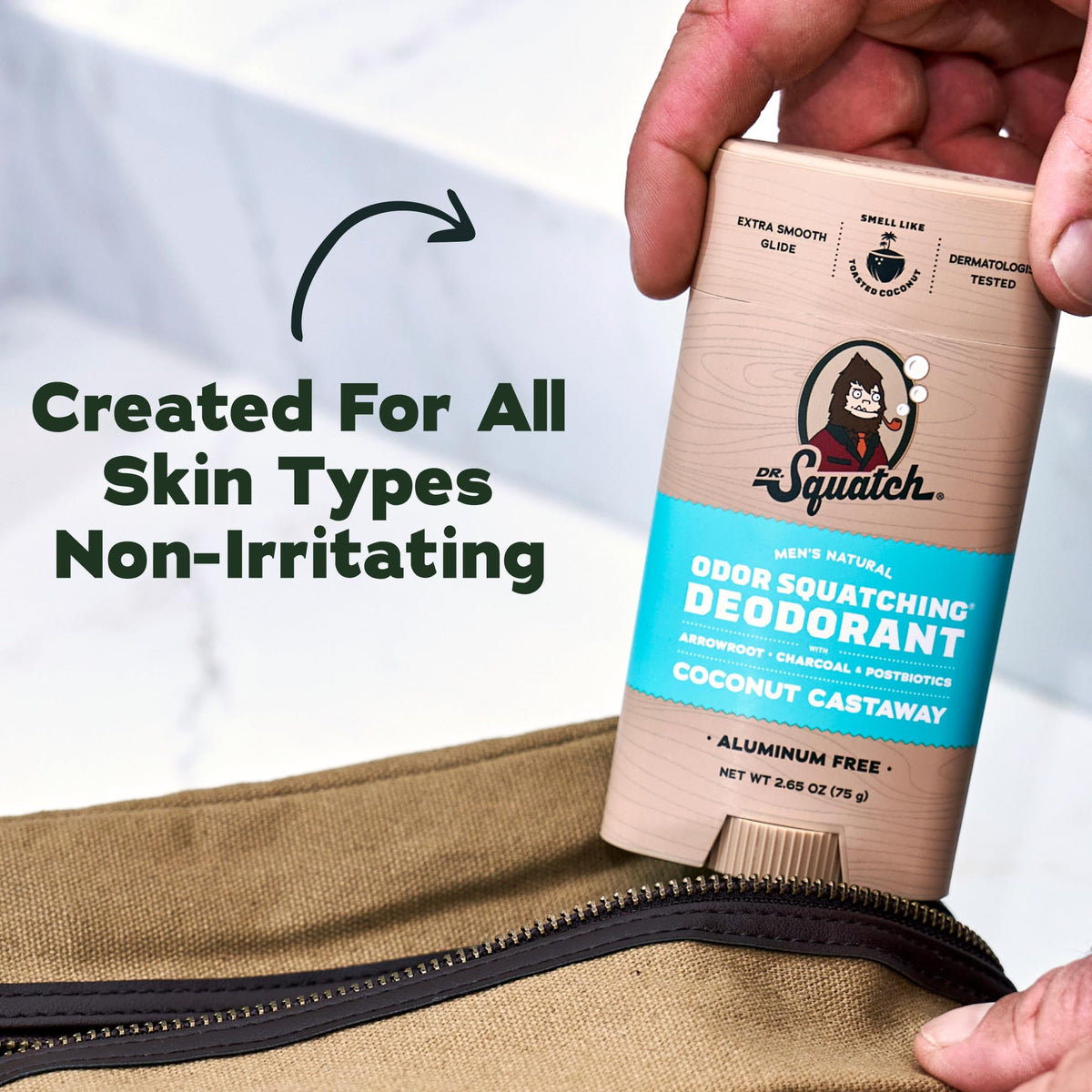 Dr. Squatch deodorant stick application demonstration