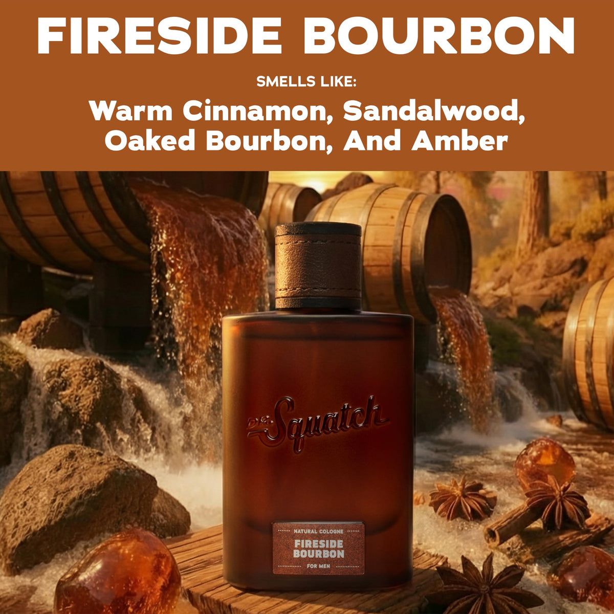 Dr. Squatch Fireside Bourbon Cologne bottle close-up