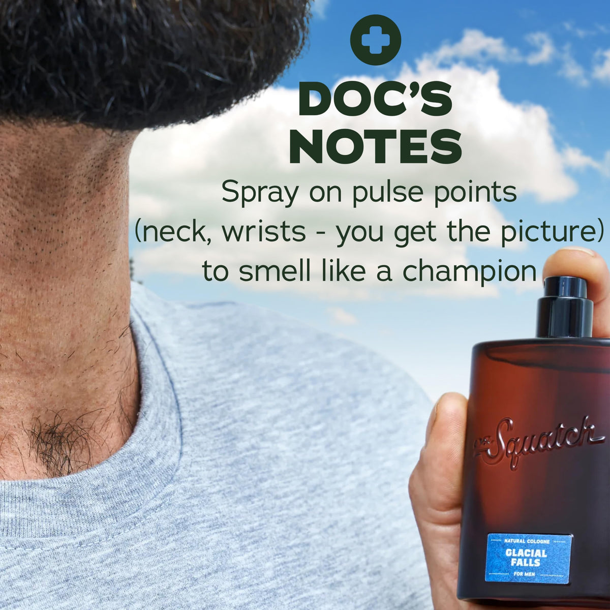 Dr. Squatch Glacial Falls Cologne on bathroom shelf