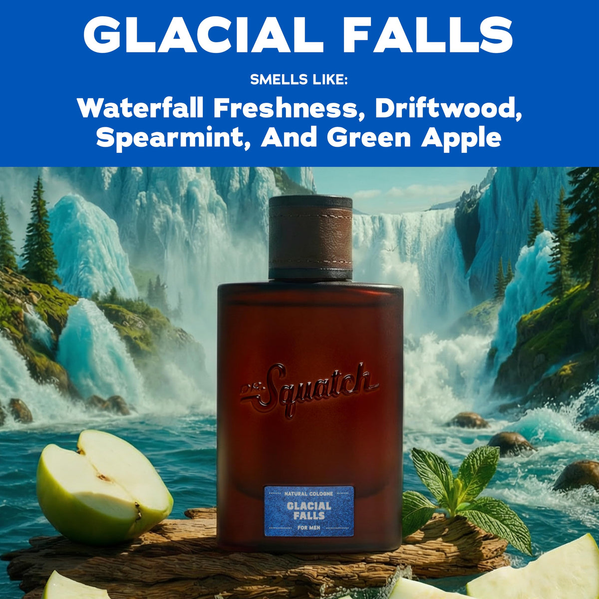 Dr. Squatch Glacial Falls Cologne packaging with ingredients list