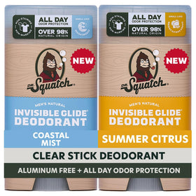 Dr. Squatch Invisible Glide Deodorant front view, Coastal Mist and Summer Citrus