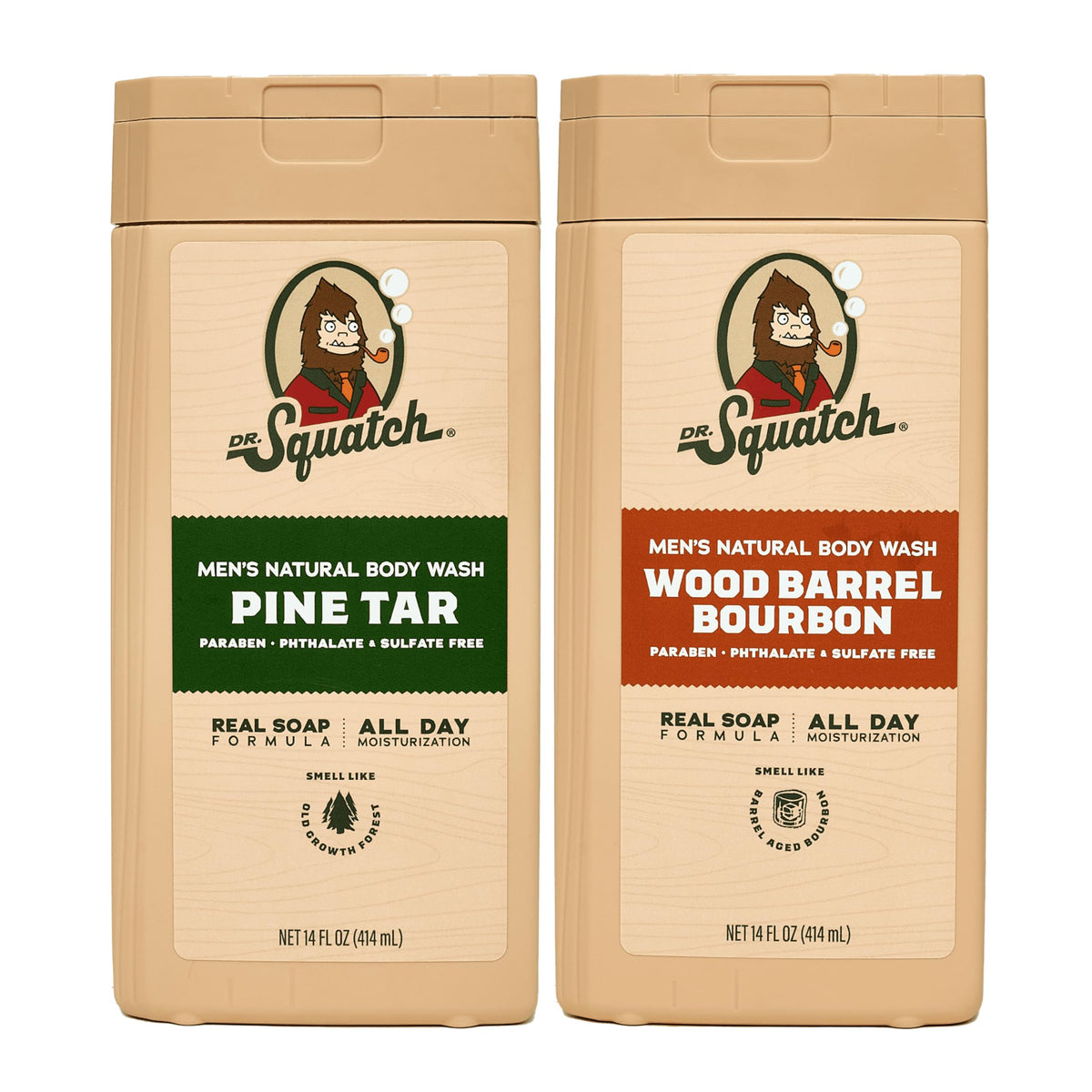 Dr. Squatch Men's Body Wash 2-Pack Pine Tar and Wood Barrel Bourbon front view