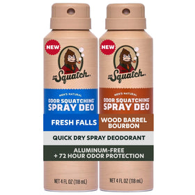 Dr. Squatch Men's Deodorant 2-Pack front view with Fresh Falls and Wood Barrel Bourbon scent