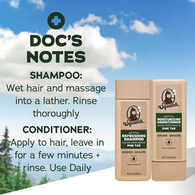 Dr. Squatch Men's Natural Shampoo and Conditioner Set displayed on a wooden shelf