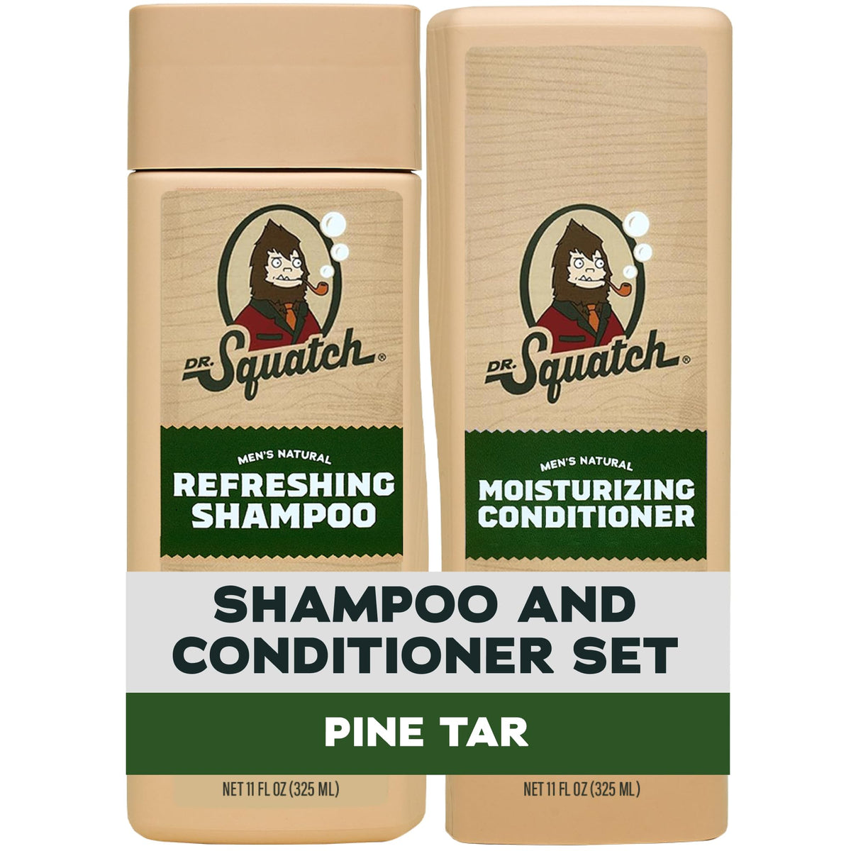 Dr. Squatch Men's Natural Shampoo and Conditioner Set front view with Pine Tar scent