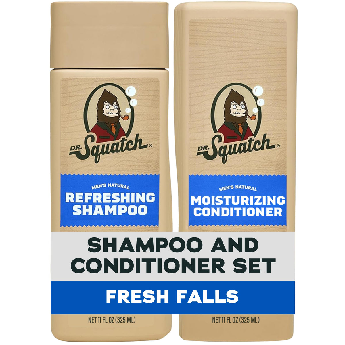 Dr. Squatch Men's Shampoo and Conditioner Set front view, Fresh Falls scent