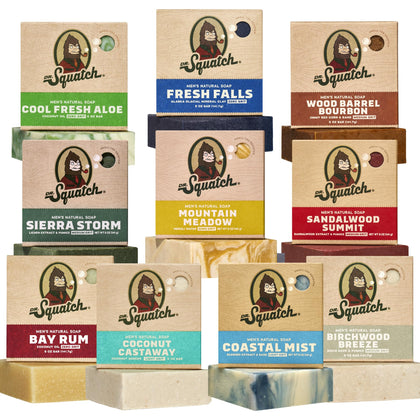 Dr. Squatch Natural Men’s Bar Soap 10-Pack front view with assorted scents