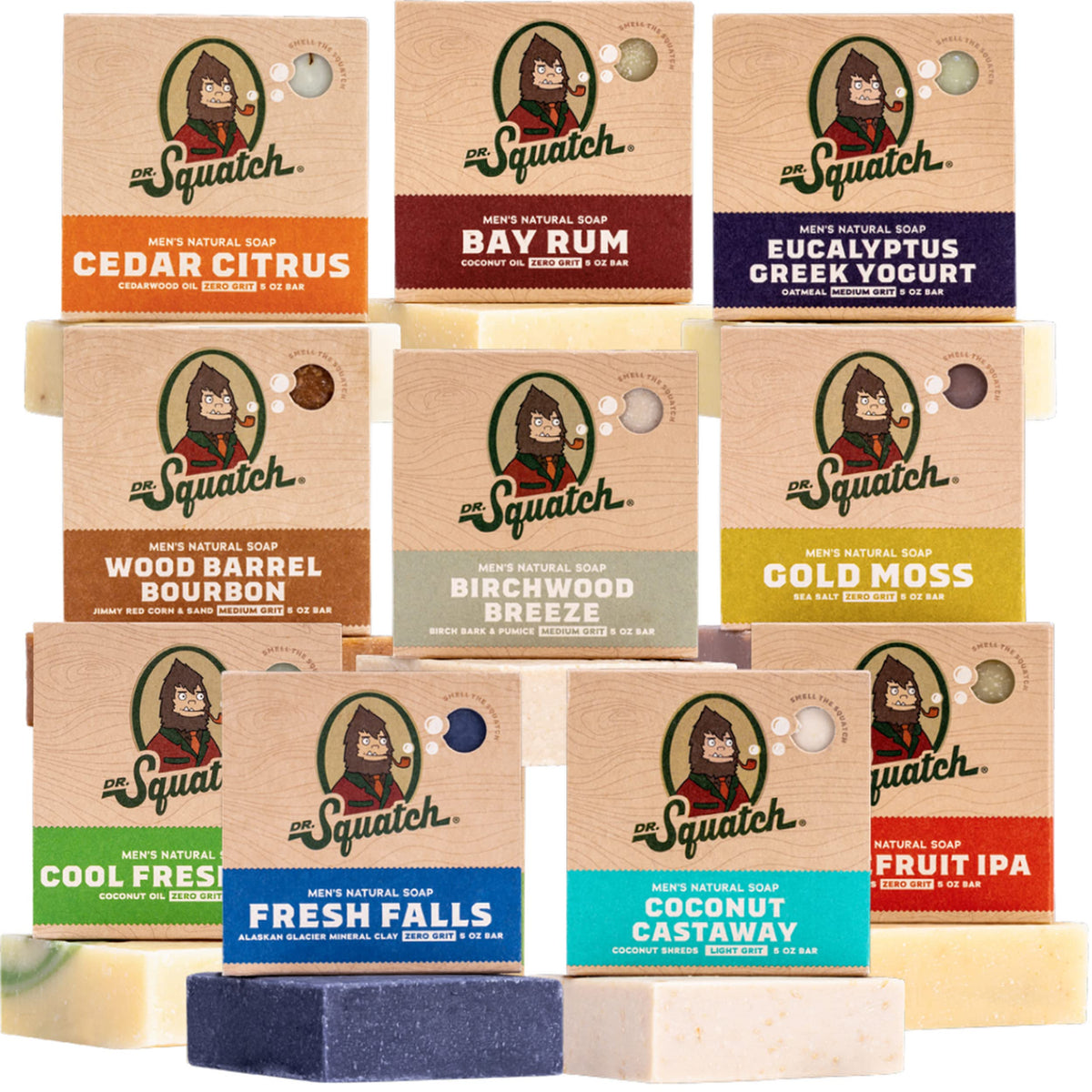 Dr. Squatch Natural Men's Bar Soap 10-Pack with various scents