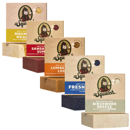 Dr. Squatch Natural Men’s Bar Soap 5-Pack front view with assorted scents