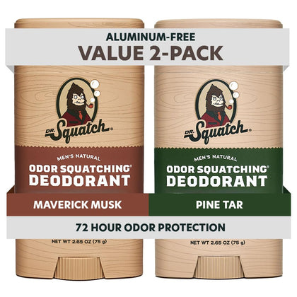 Dr. Squatch Natural Men’s Deodorant 2-Pack front view with Maverick Musk and Pine Tar scents