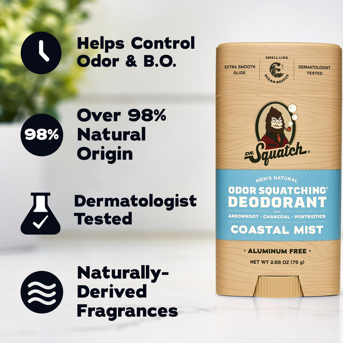 Dr. Squatch Natural Men’s Deodorant Coastal Mist stick back view