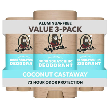 Dr. Squatch Natural Men’s Deodorant Coconut Castaway 3-Pack front view