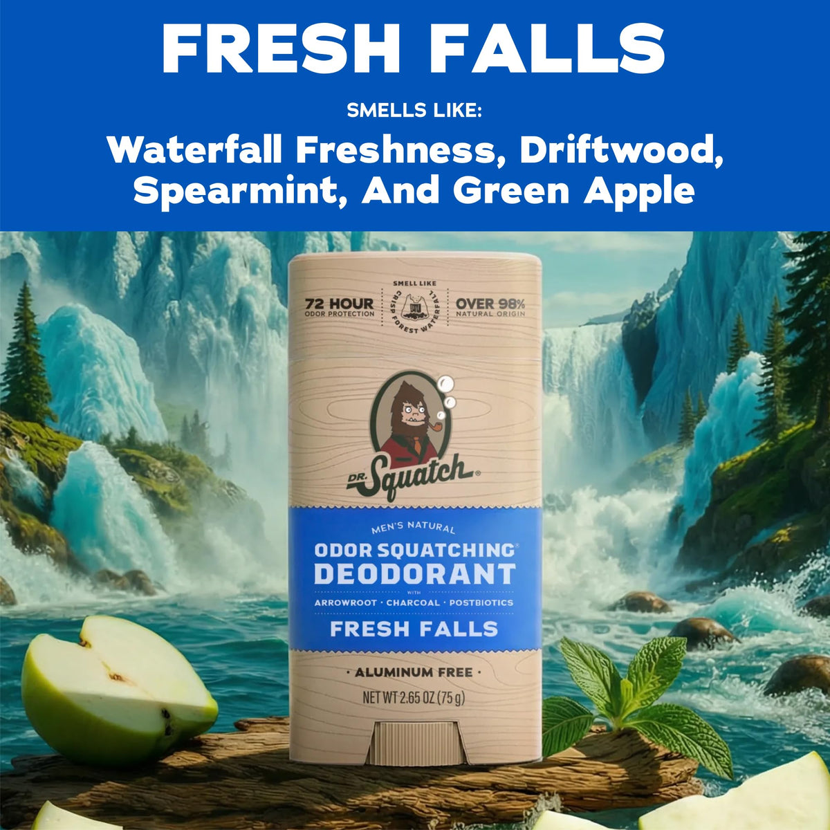 Dr. Squatch Natural Men’s Deodorant Fresh Falls with charcoal powder
