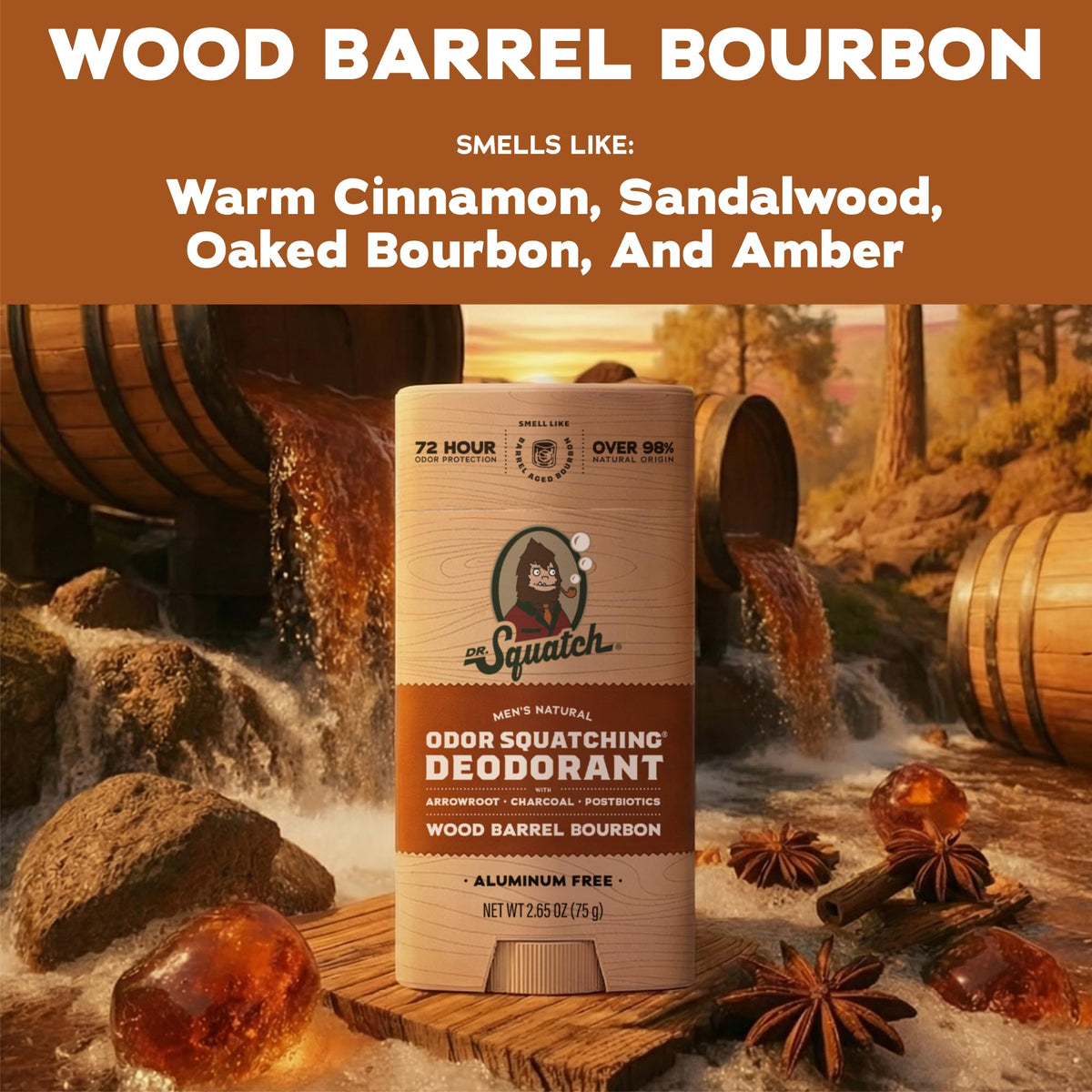 Dr. Squatch Natural Men’s Deodorant Wood Barrel Bourbon packaging