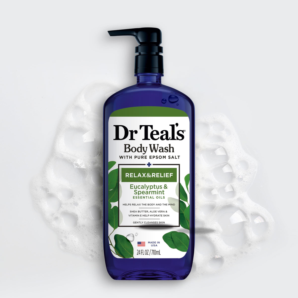 Dr Teal's Body Wash in a relaxing shower scene