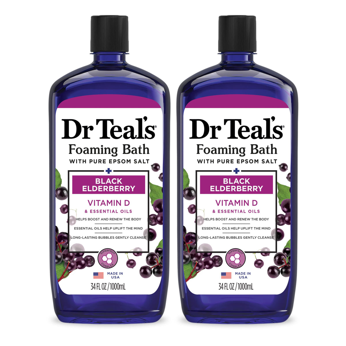 Dr Teal's Elderberry Foaming Bath 34 fl oz front view